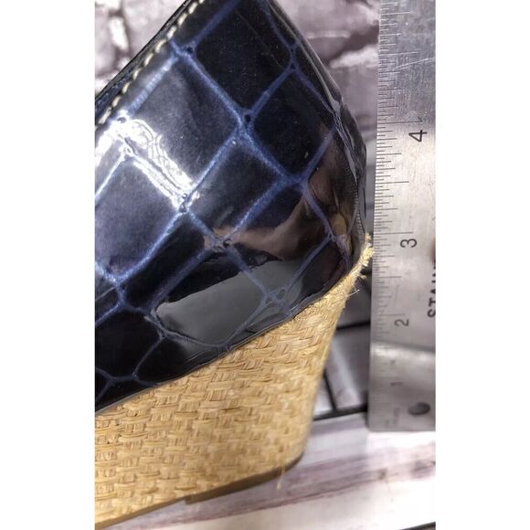 Brighton Riva Blue Croc Patent Leather Espadrille High Wedge Women Sz 9M US/40EU - Picture 9 of 16